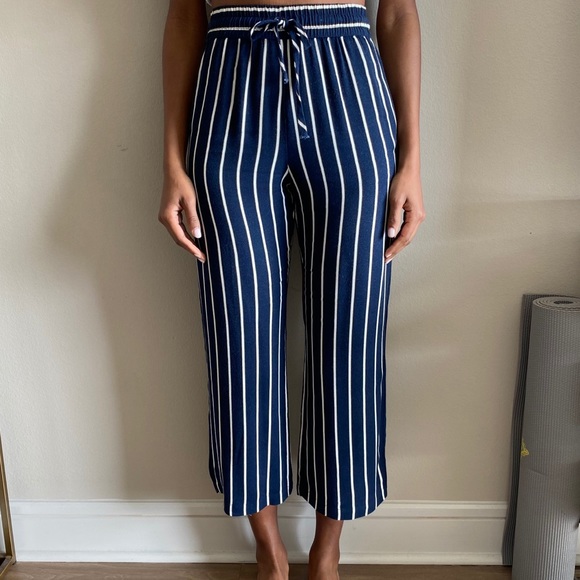 Reformation Drawstring Navy White Stripe Pant - Picture 2 of 7
